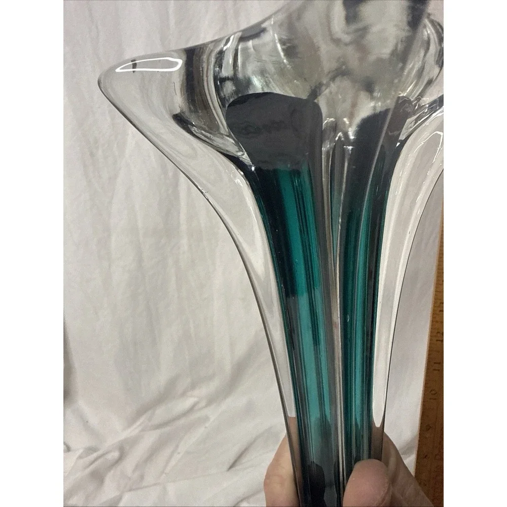 Vintage MCM Teal Sommerso Bud Table Floor Eiffel Tower Vase 16